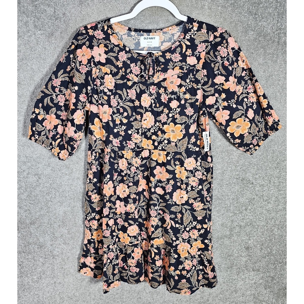 NWT Old Navy Floral Dress Girls Size XL 14-16 Keyhole Ruffle Hem‎ Puff Sleeve